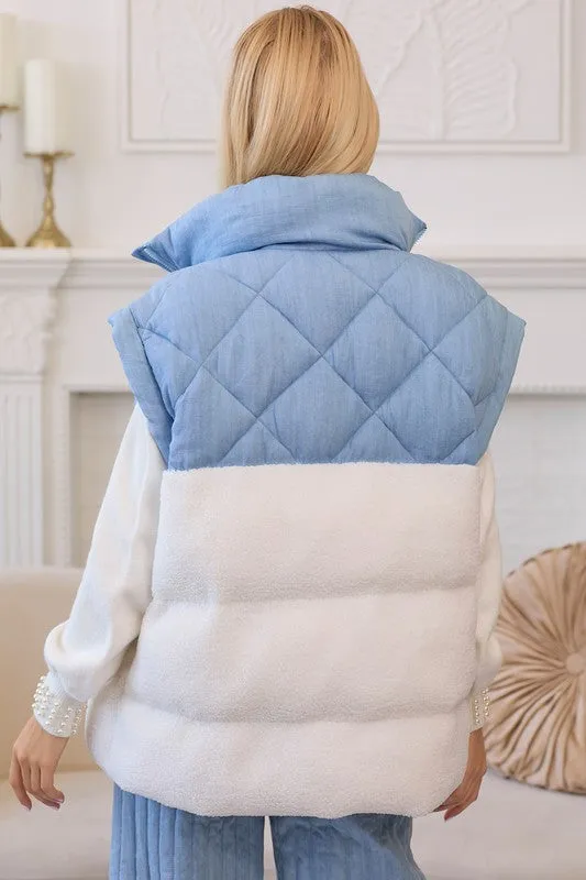 Quilted Fleece Blue Colorblock Vest