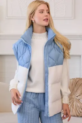 Quilted Fleece Blue Colorblock Vest