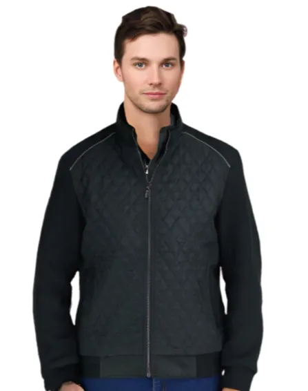 Quilted Front Zip Short Jacket by Enzo - Black