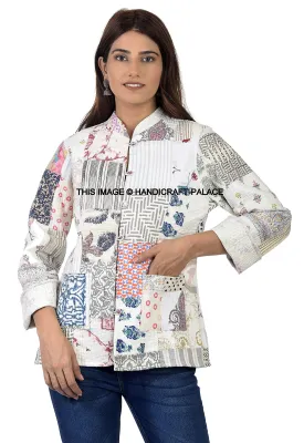 Ravaiyaa - Attitude is everything Women Reversible Floral Print Jacket Women's Quilted Jacket Girls Patchwork Decor Coat Cotton Blazer Jacket Long Sleeve (White, X-Large)