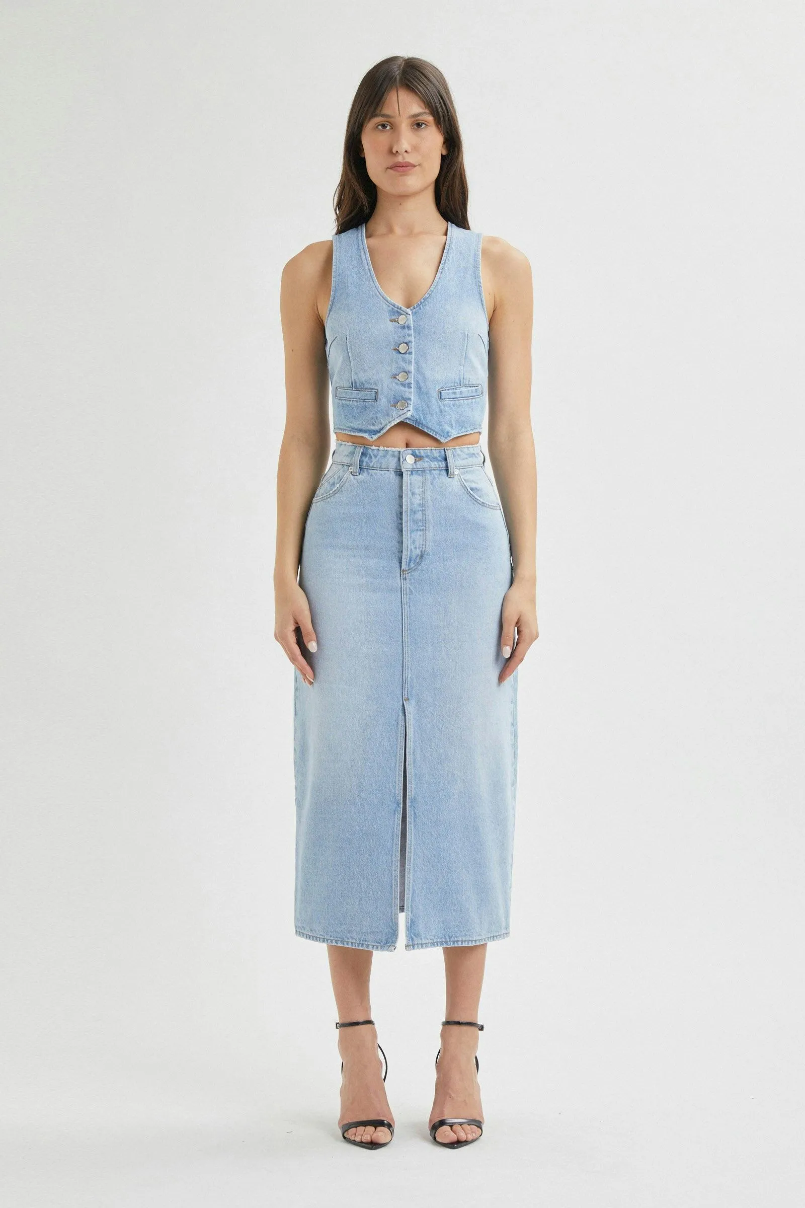 ROLLAS Chicago Denim Midi Skirt - Old Stone