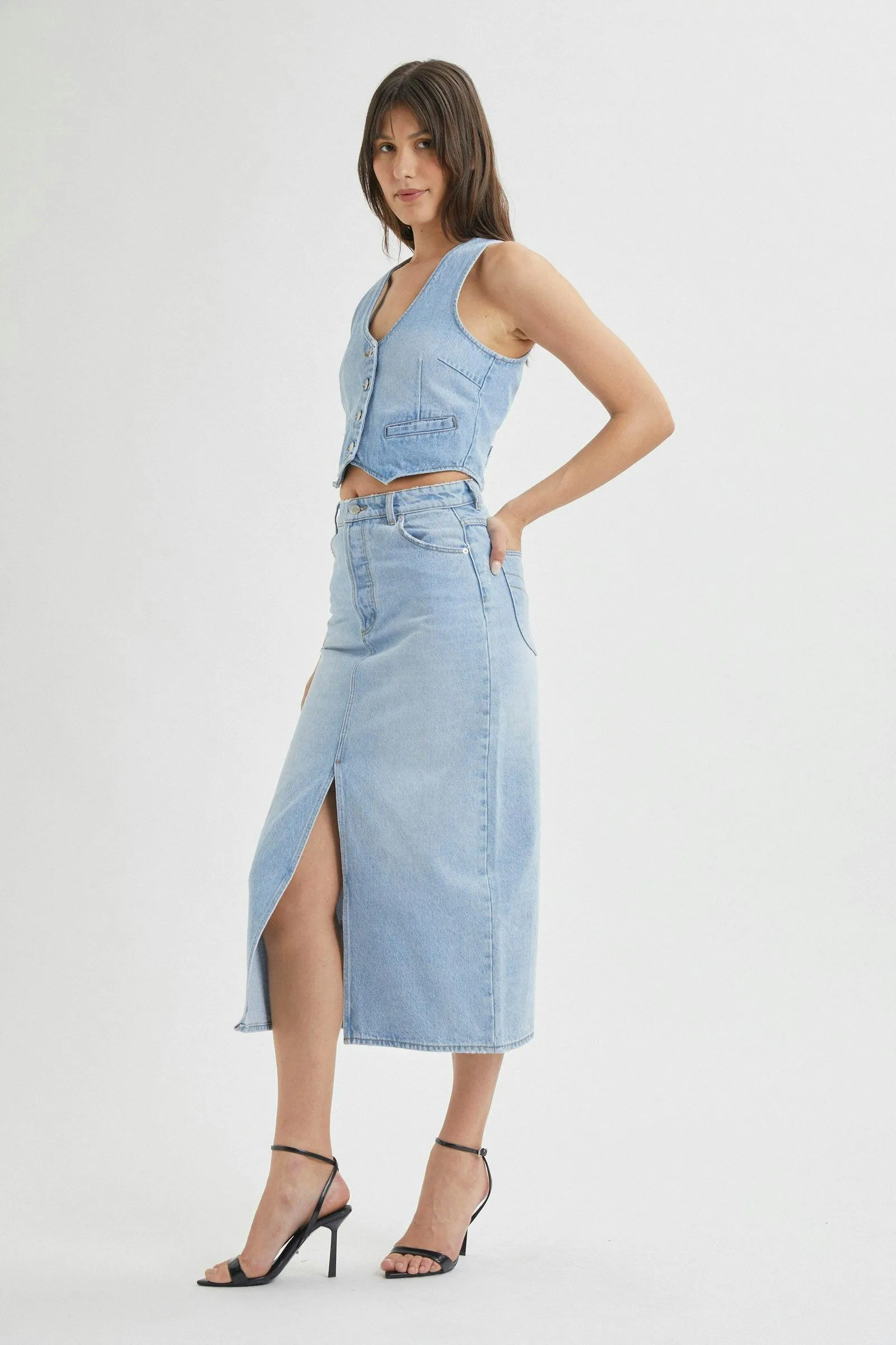 ROLLAS Chicago Denim Midi Skirt - Old Stone