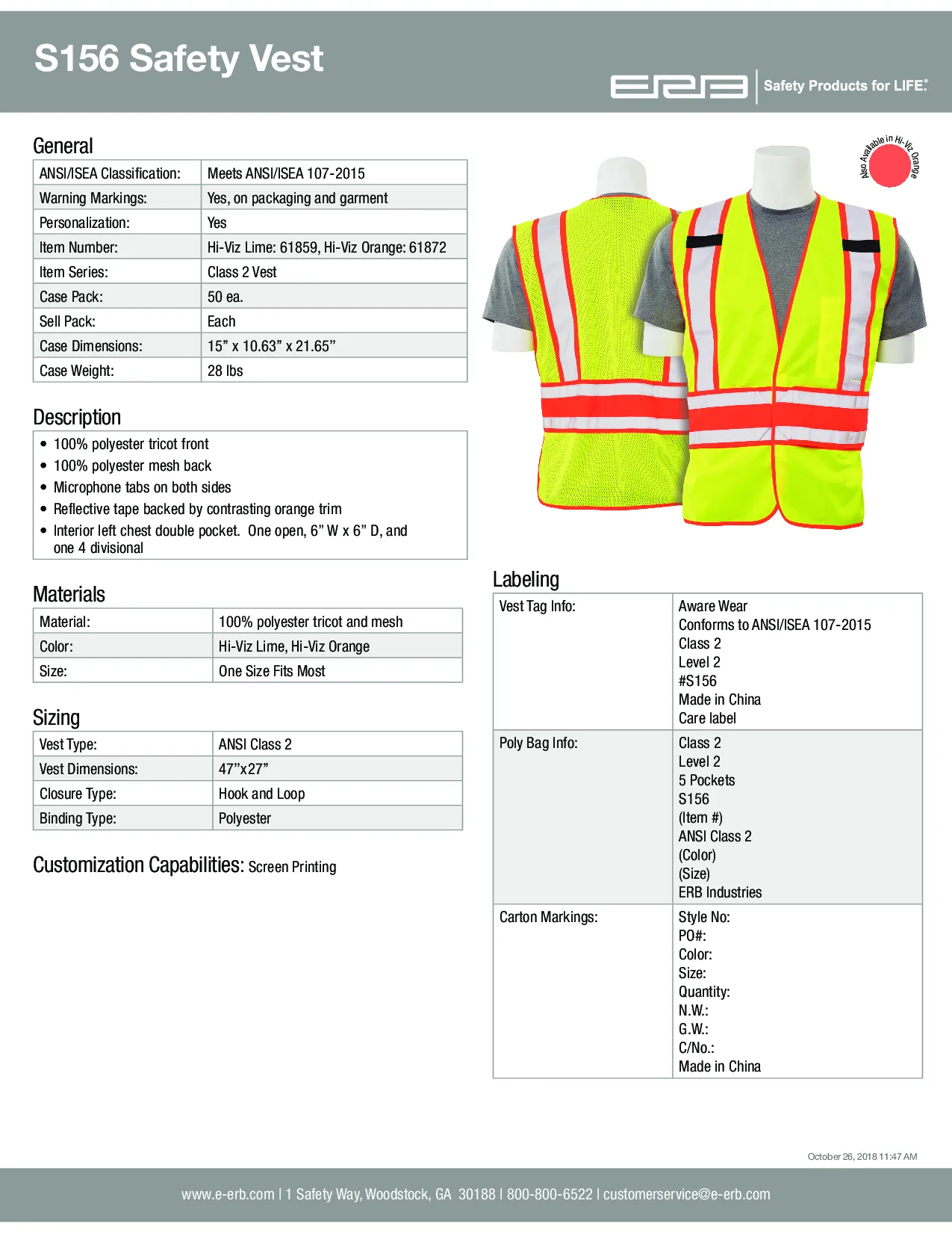 S156 Class 2 Expandable Safety Vest 1PC