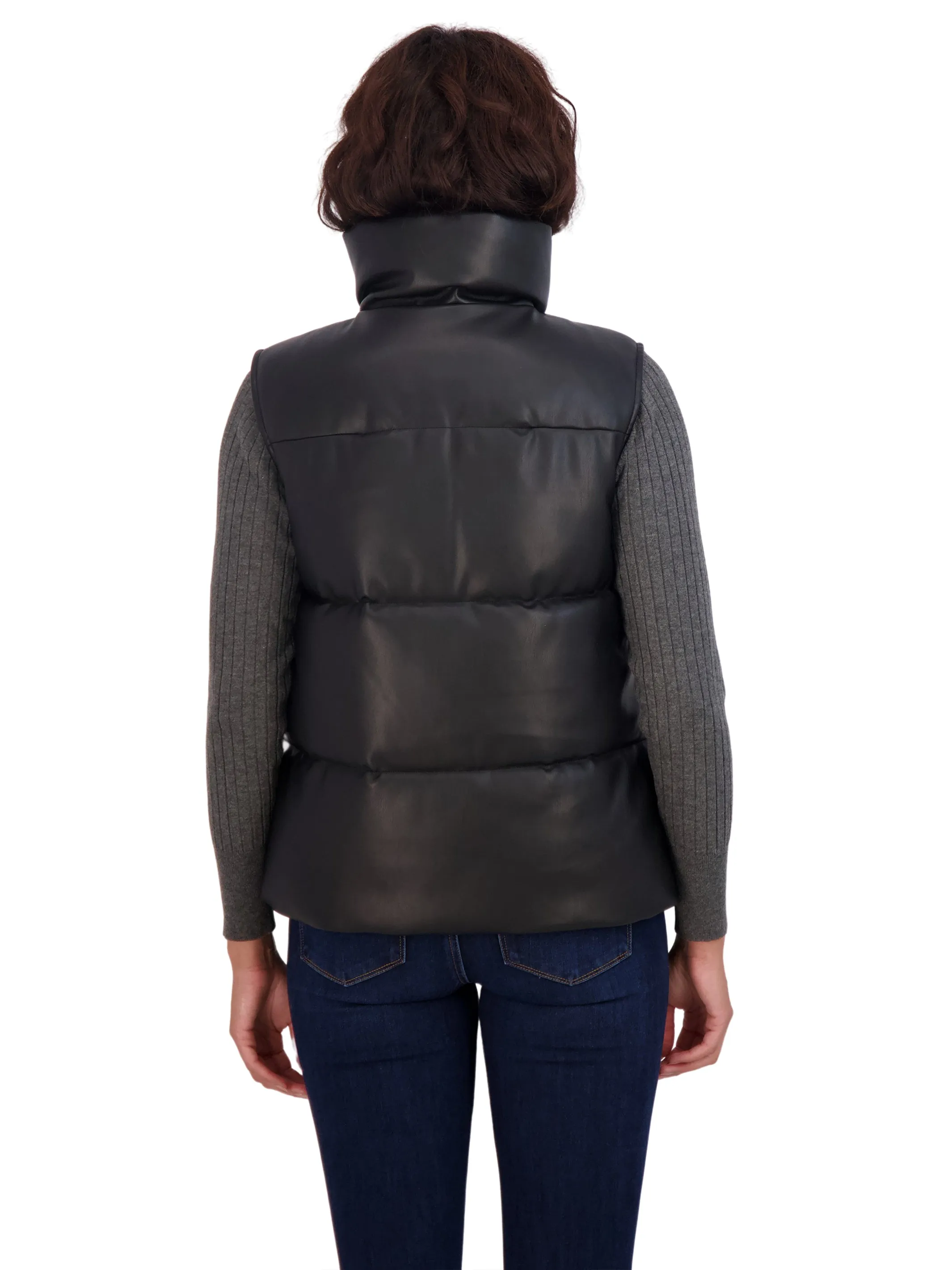 Sebby Collection Women's Faux Leather Puffer Vest