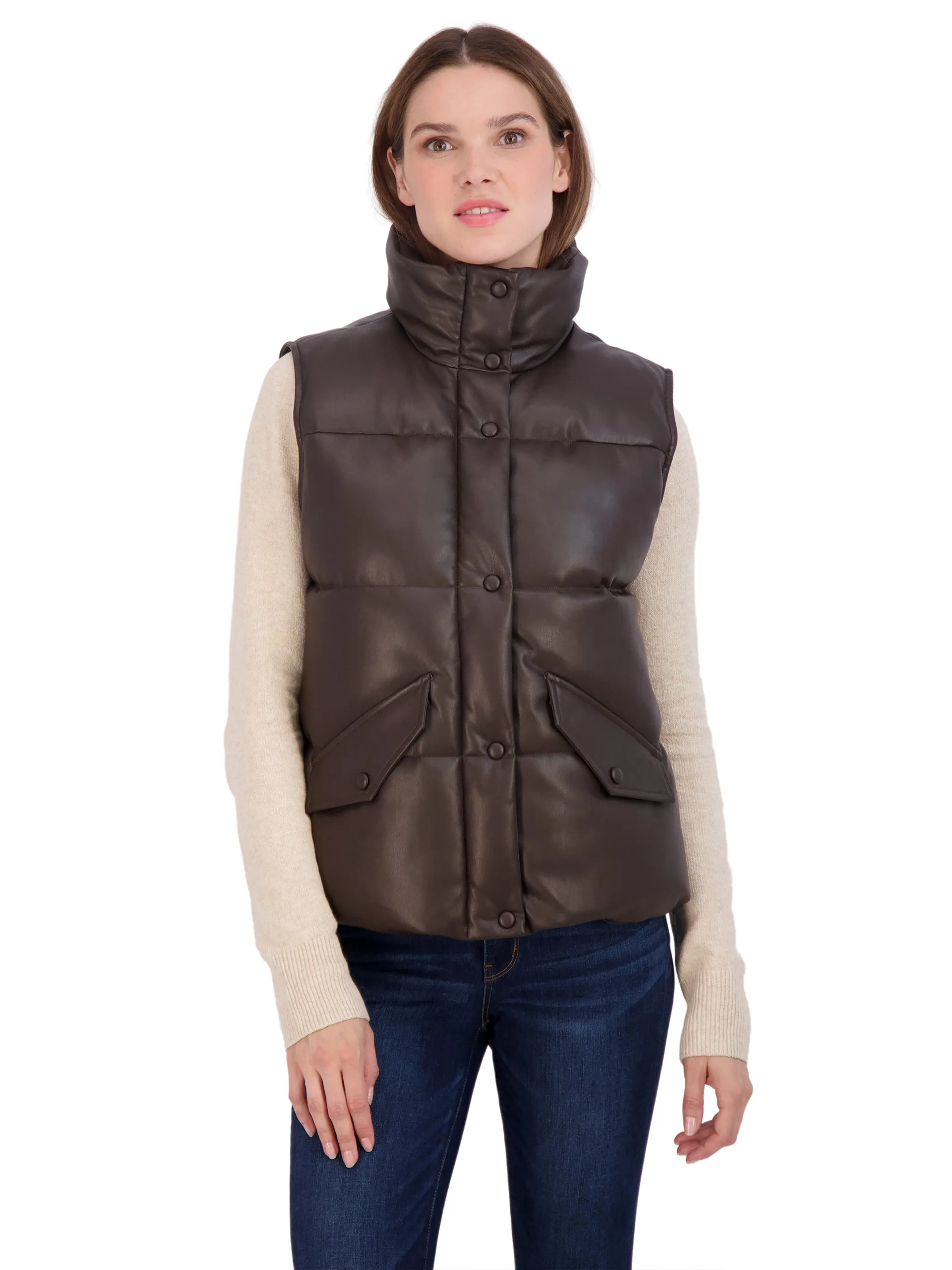 Sebby Collection Women's Faux Leather Puffer Vest