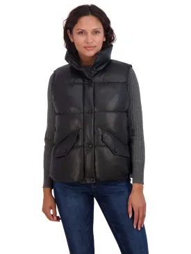 Sebby Collection Women's Faux Leather Puffer Vest