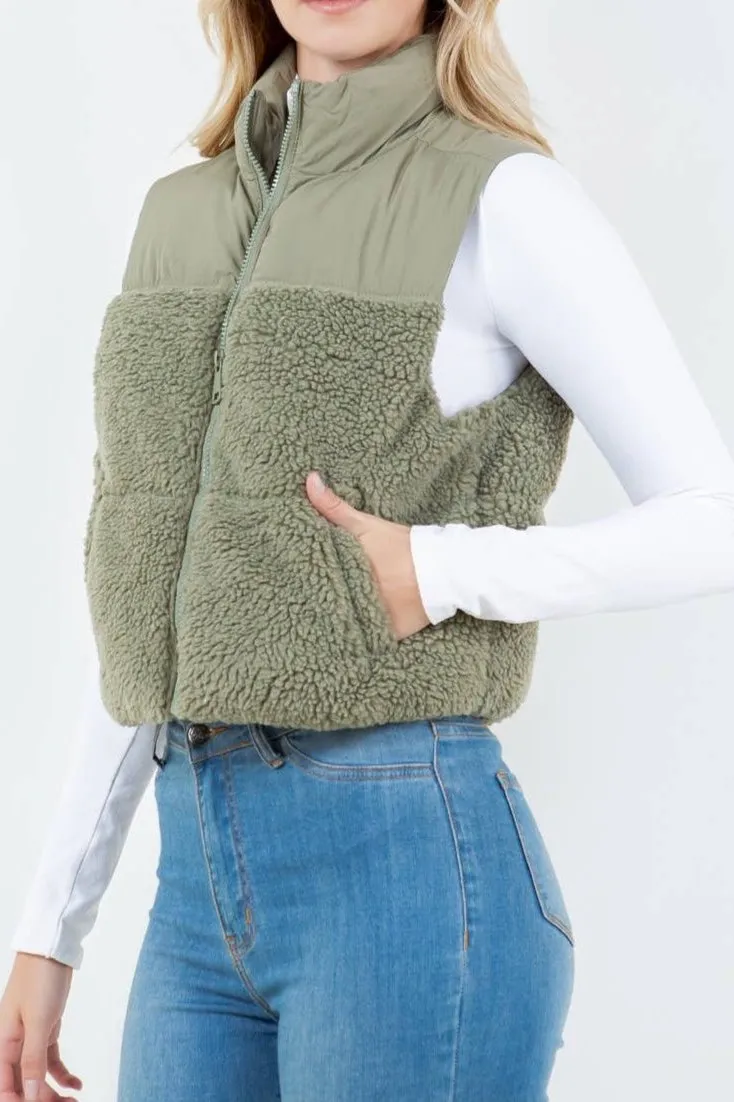 Serina Sherpa Fleece Puffer Vest