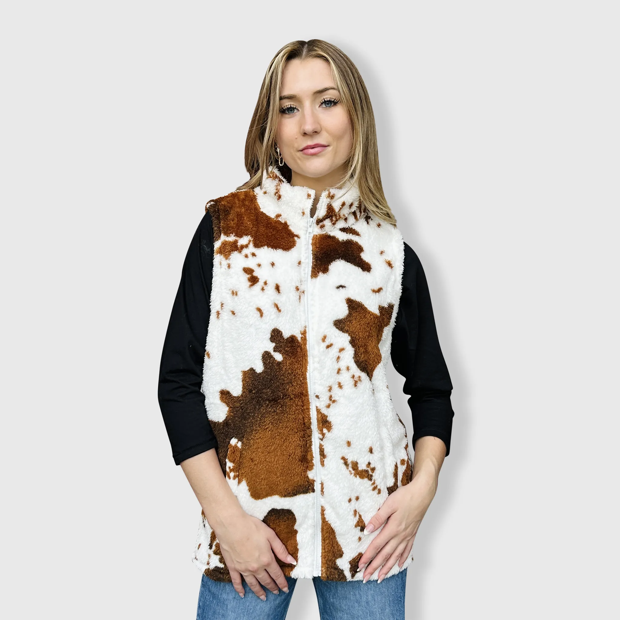 Sherpa Brown Cow Vest Women