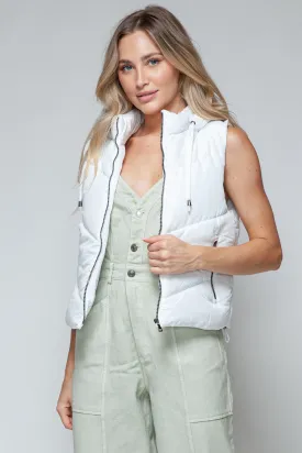 Snobbish White Zip Up Quilted Hooded Vest