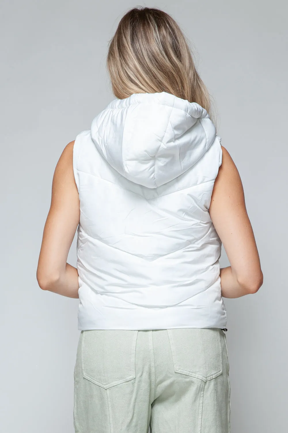 Snobbish White Zip Up Quilted Hooded Vest