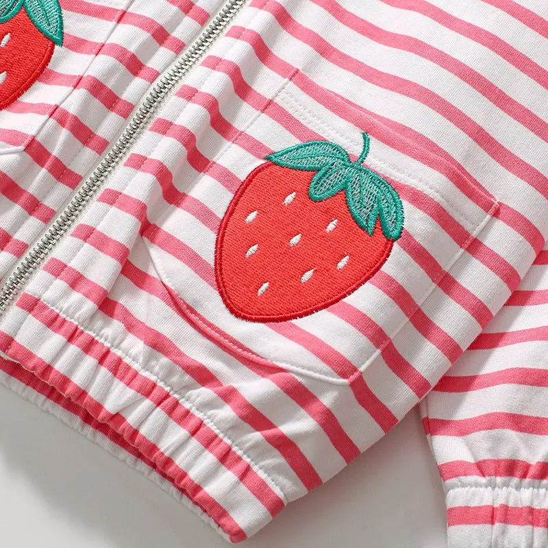 Toddler/Kid Girl's Strawberries Design Pink & White Stripe Jacket