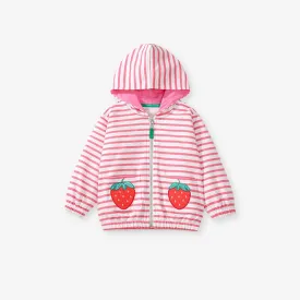 Toddler/Kid Girl's Strawberries Design Pink & White Stripe Jacket