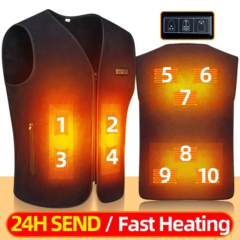 Trendy 10 Zone USB Heated Vest for Fall & Winter Outdoor Wear