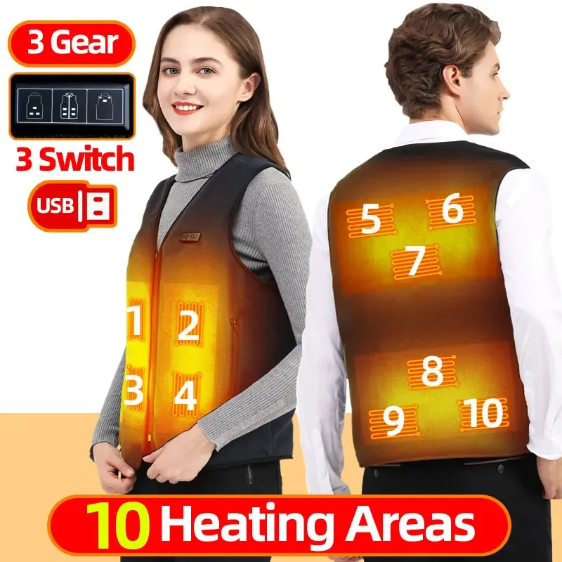 Trendy 10 Zone USB Heated Vest for Fall & Winter Outdoor Wear