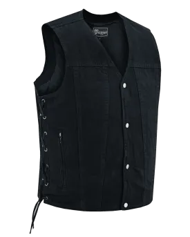 Vance Men's Black V-Neck Denim Vest for Motorcycle Riders