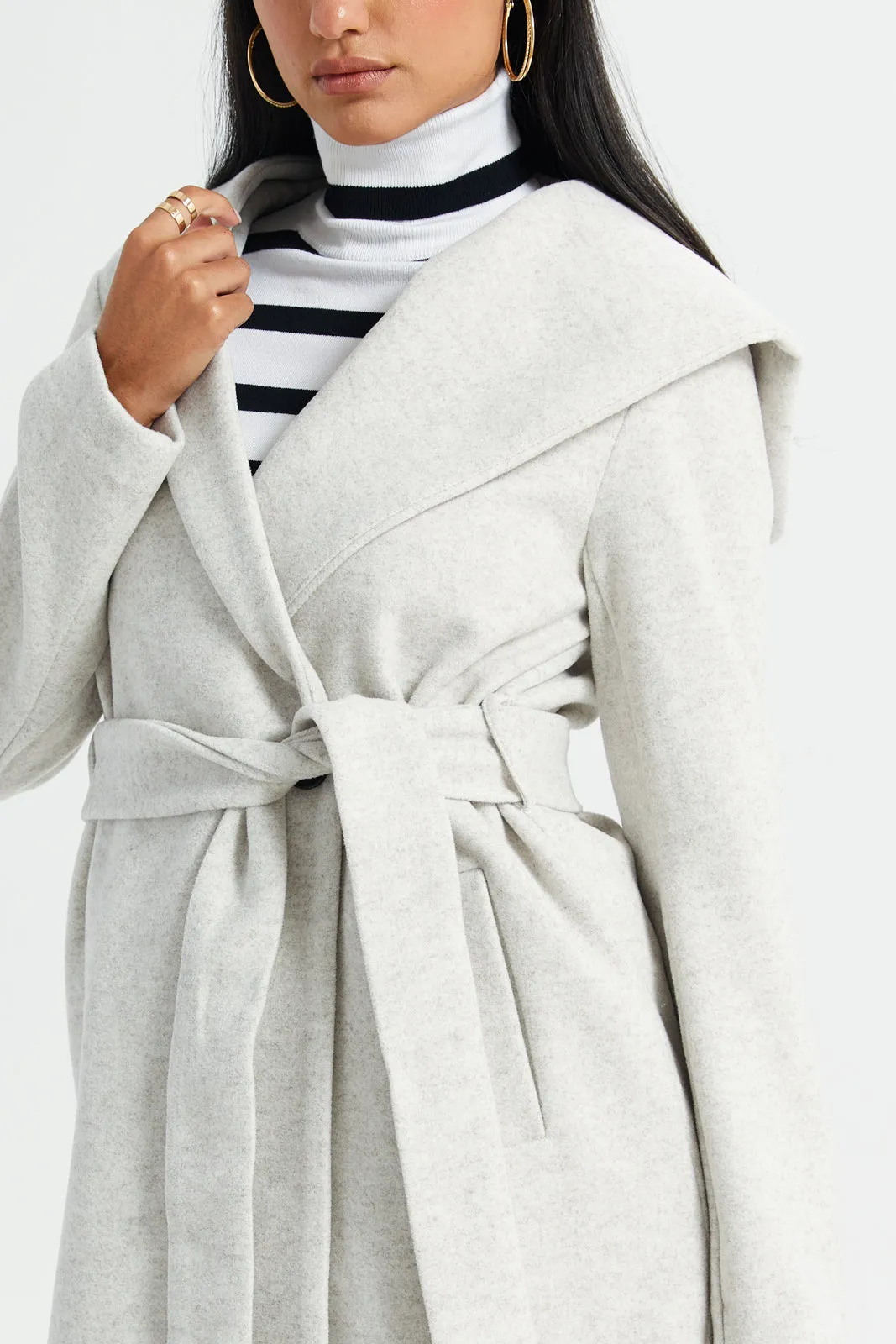 Women Ivory Hooded Belted Jacket