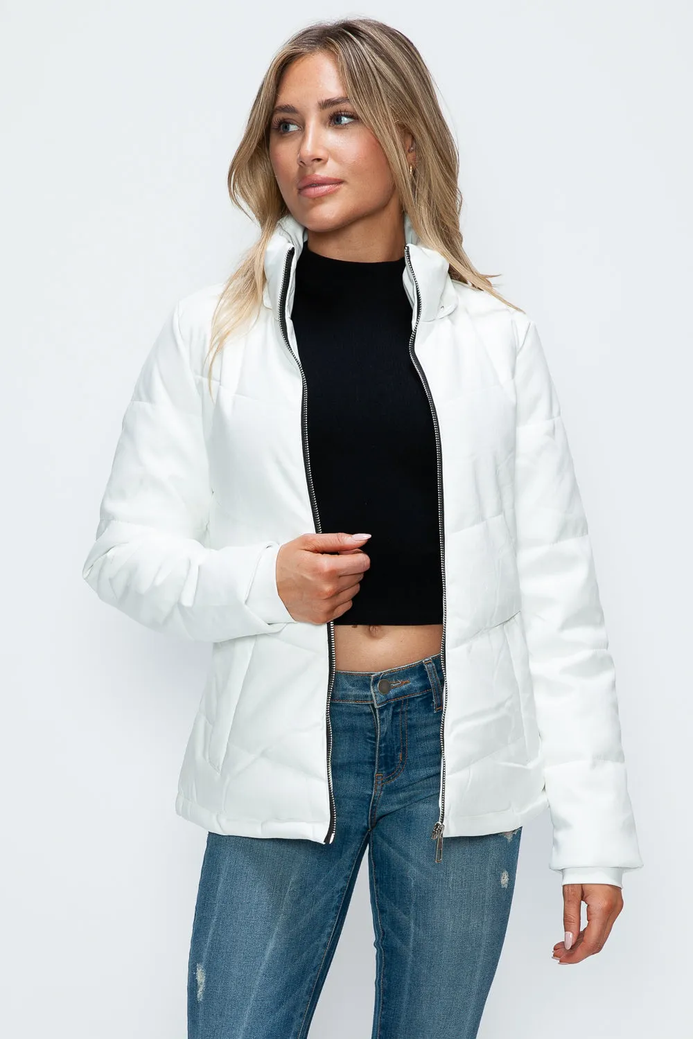 Zip Up Puffer Jacket with Removable Hood