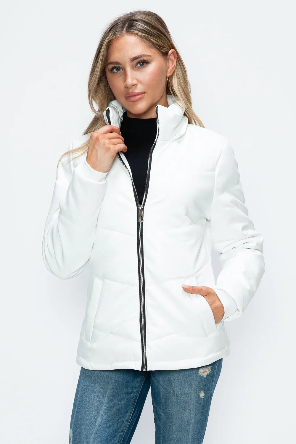 Zip Up Puffer Jacket with Removable Hood