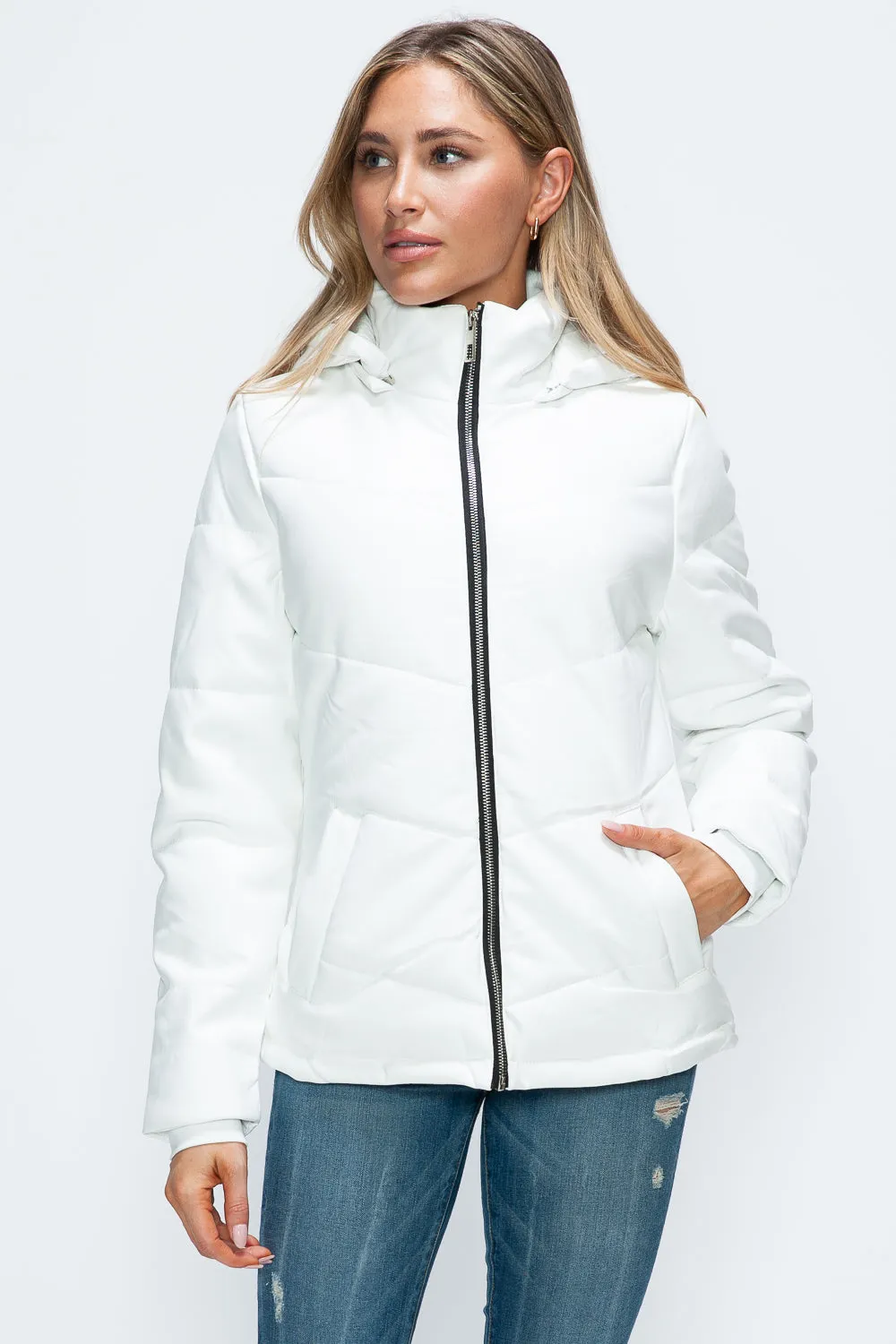 Zip Up Puffer Jacket with Removable Hood