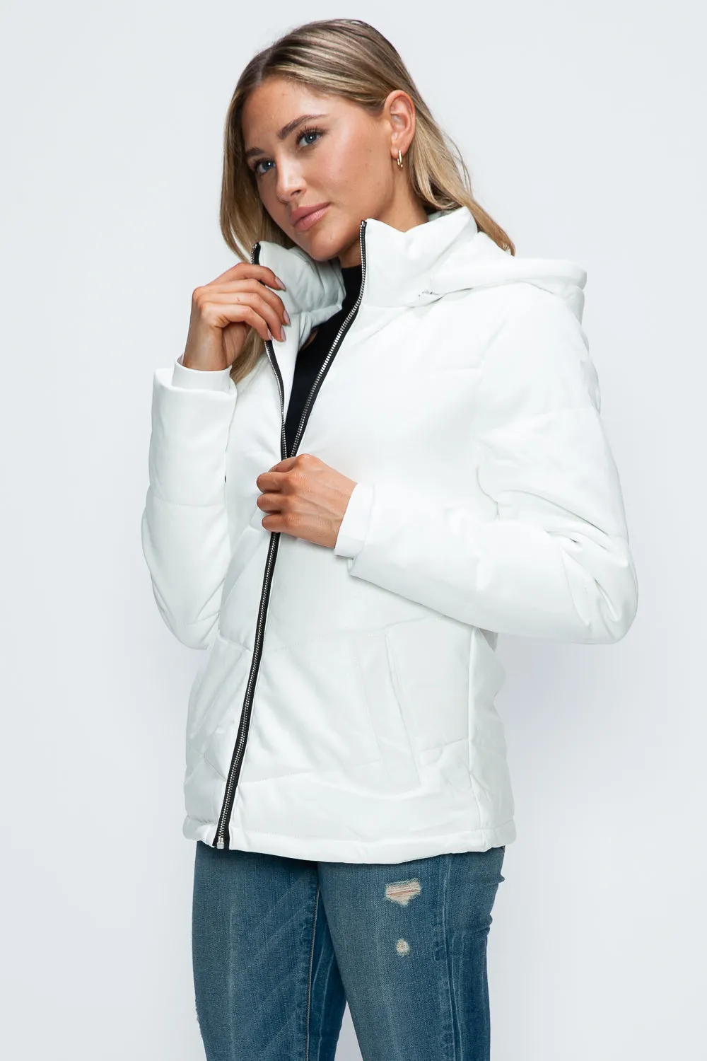 Zip Up Puffer Jacket with Removable Hood