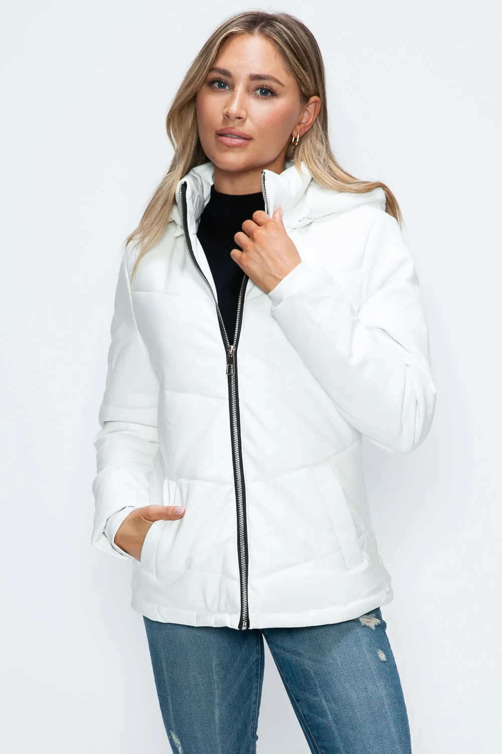 Zip Up Puffer Jacket with Removable Hood