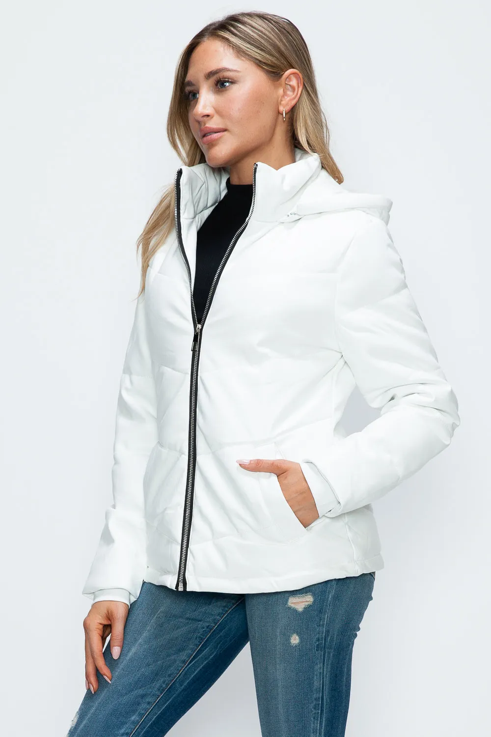 Zip Up Puffer Jacket with Removable Hood