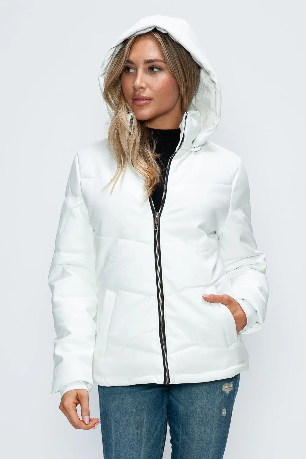 Zip Up Puffer Jacket with Removable Hood