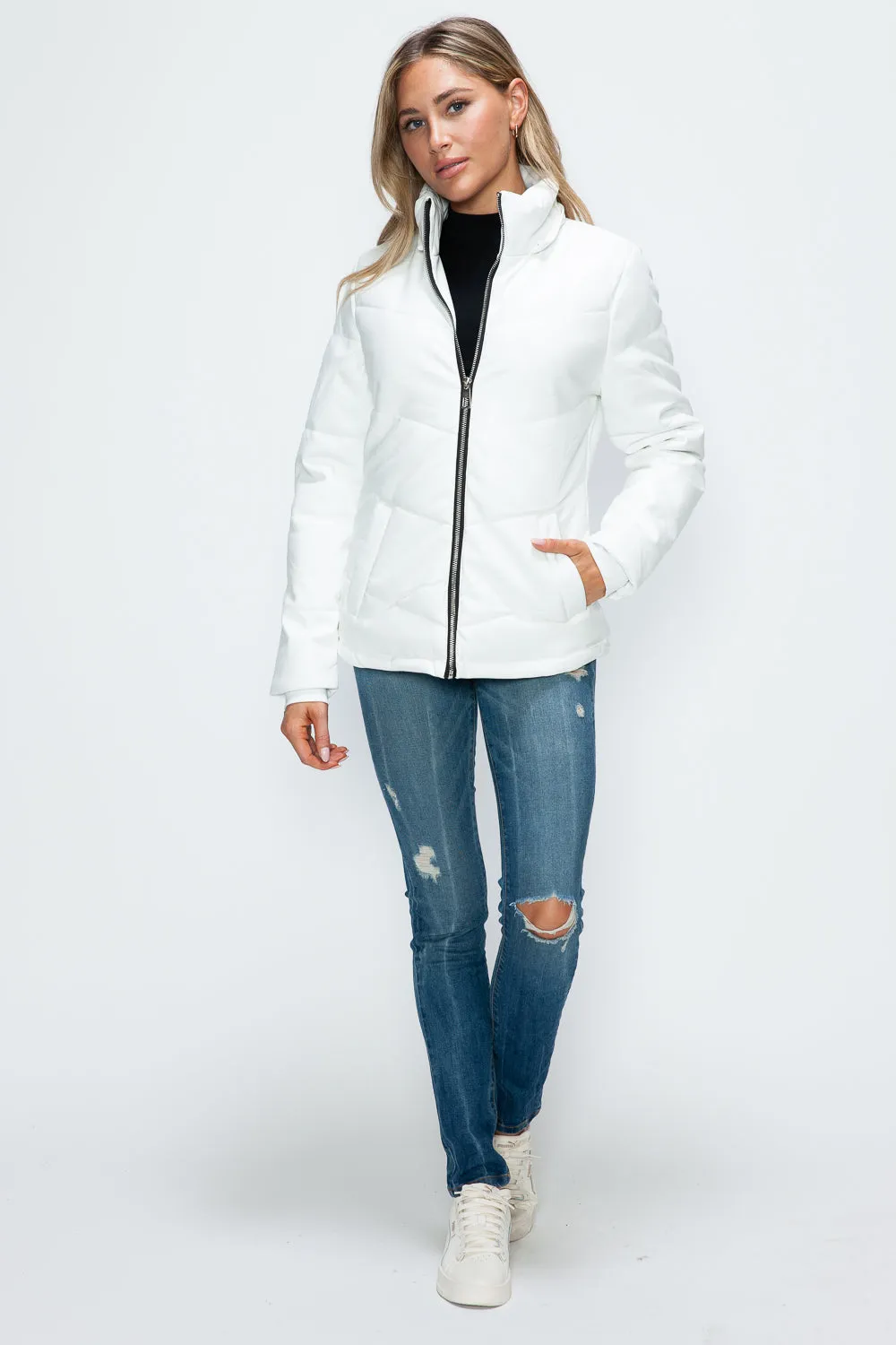 Zip Up Puffer Jacket with Removable Hood