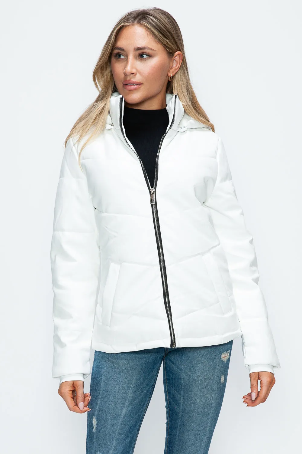 Zip Up Puffer Jacket with Removable Hood