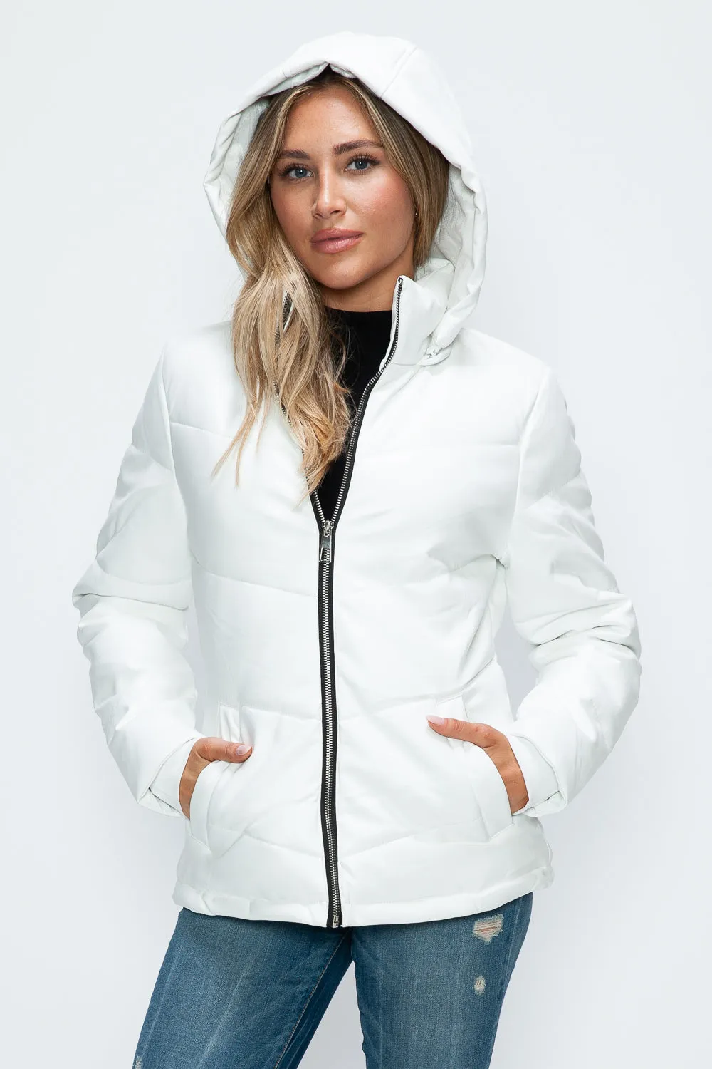 Zip Up Puffer Jacket with Removable Hood