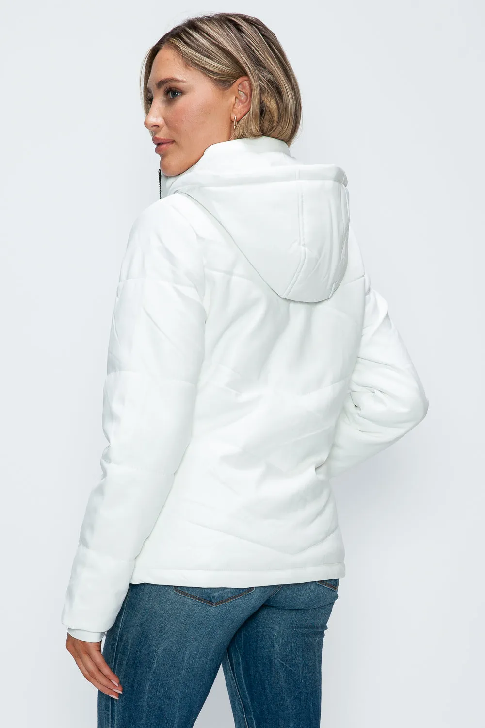 Zip Up Puffer Jacket with Removable Hood