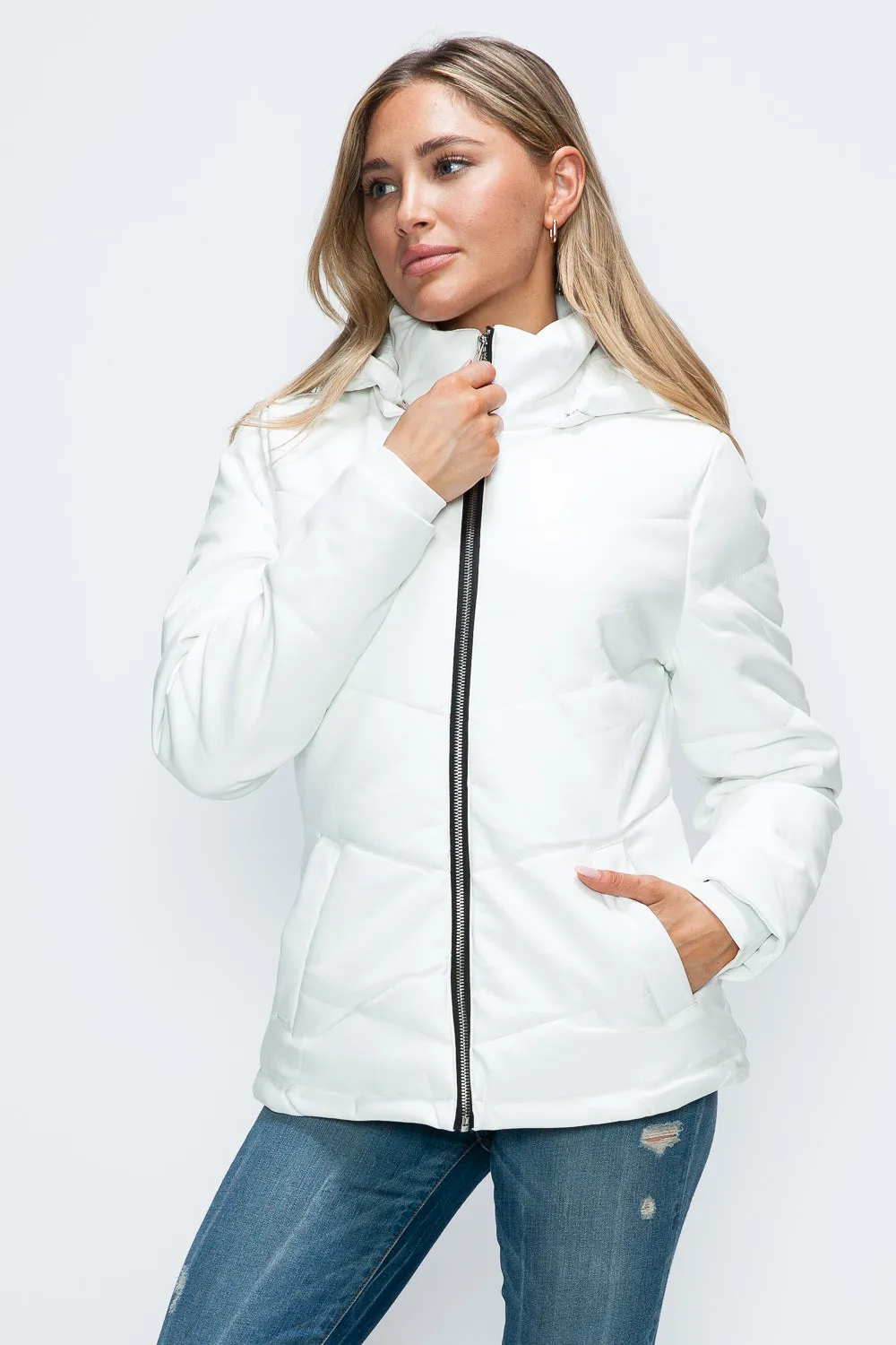 Zip Up Puffer Jacket with Removable Hood