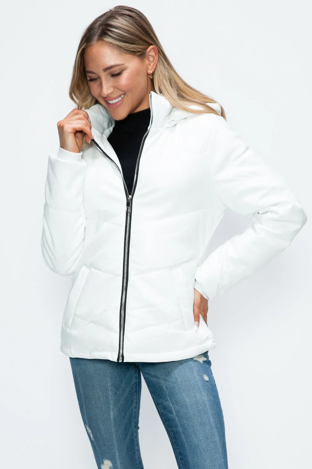 Zip Up Puffer Jacket with Removable Hood