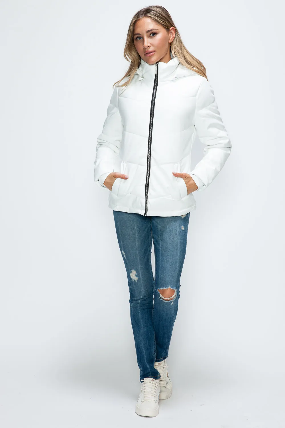 Zip Up Puffer Jacket with Removable Hood